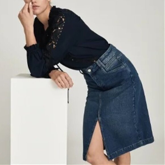 NWT Reiss Myla Denim Midi Skirt 4 US 8 UK - Picture 3 of 16